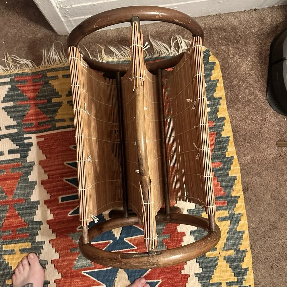 Vintage Bentwood & Slatted Bamboo Magazine Rack